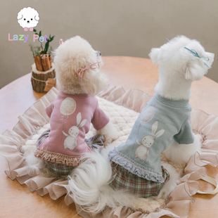 「Lazy Pet」韩国cocolauren宠物气球蕾丝小兔褶皱花边弹力T恤