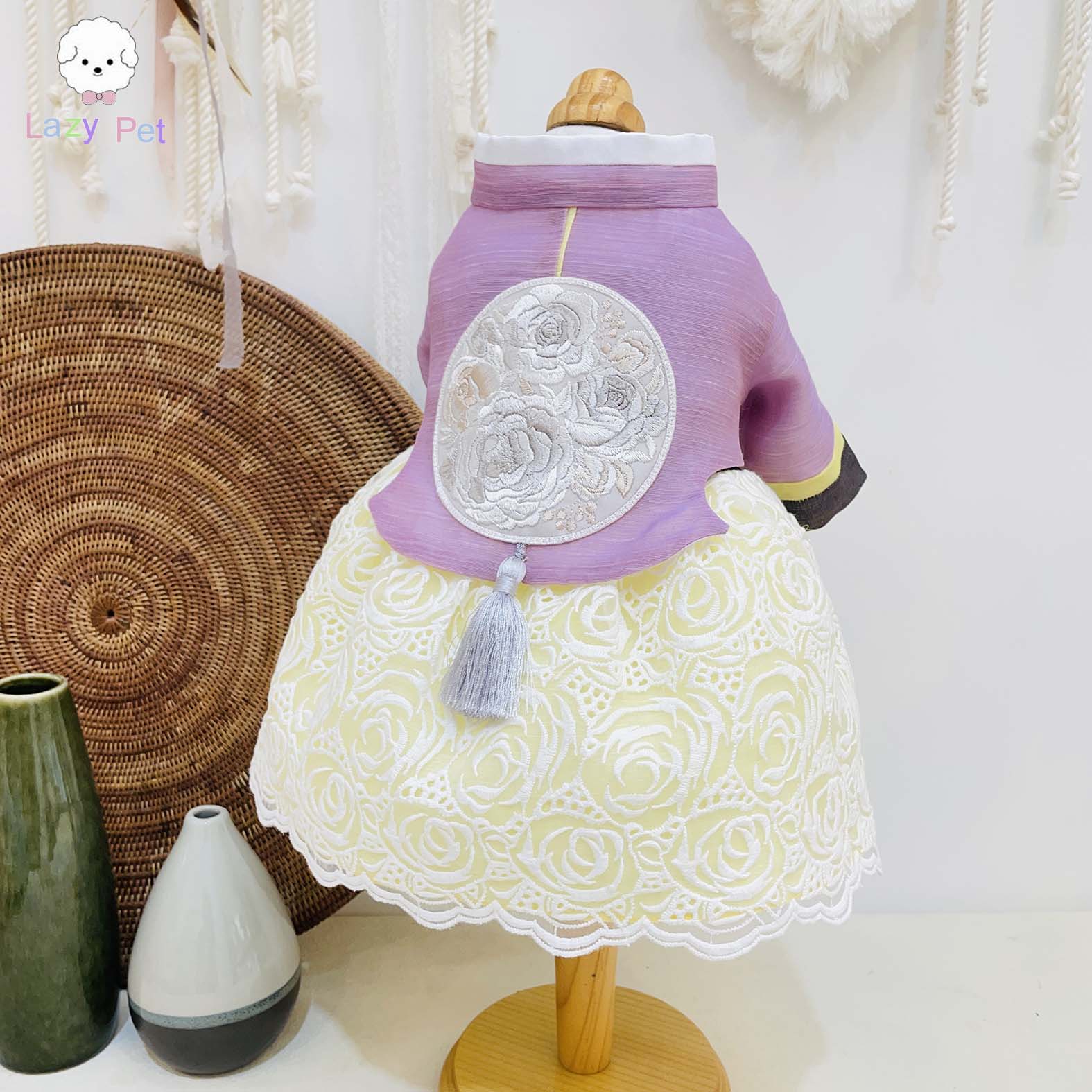 韩代宠物蕾丝花纹刺绣韩服套装
