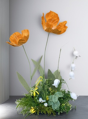 高端美陈商场橱窗装饰道具大型手工纸艺花橙色婚礼场景背景布置