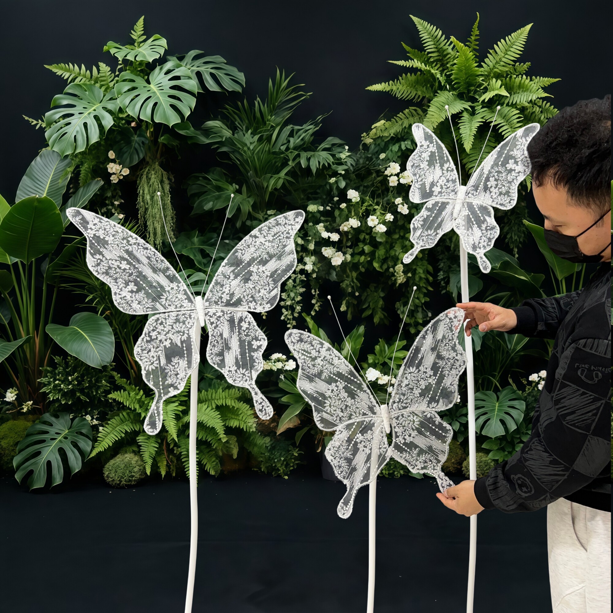 白色蕾丝手工蝴蝶网纱大花装饰婚庆仿真花艺道具橱窗美陈婚礼布置