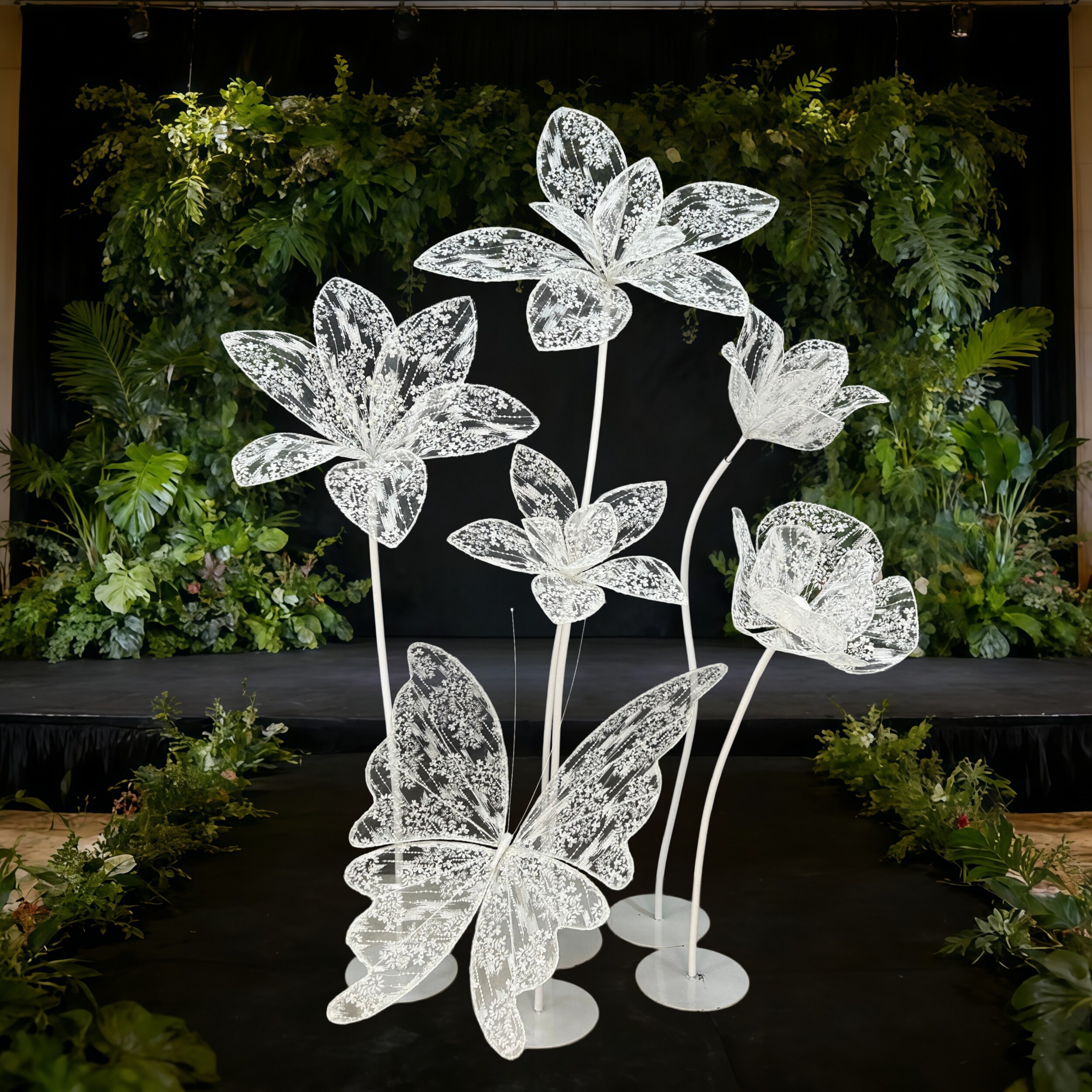 婚庆蕾丝花朵手工立体仿真花网纱大花巨型蝴蝶橱窗装饰婚礼背景花