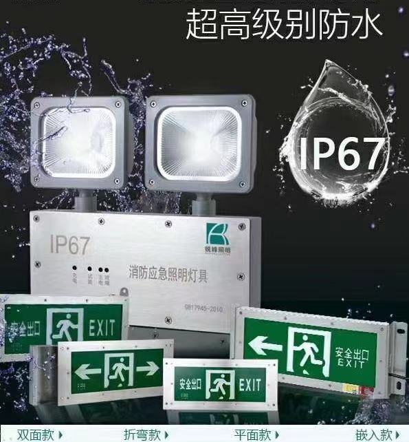 IP67防水应急照明灯led安全出口冷库新国标标志灯疏散消防双头灯