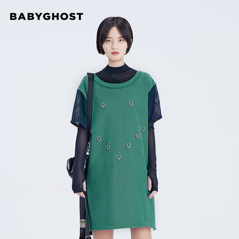 【时装周同款】BABYGHOST女装流行春季新款金属挂件直筒短袖T恤裙 女装/女士精品 T恤 原图主图