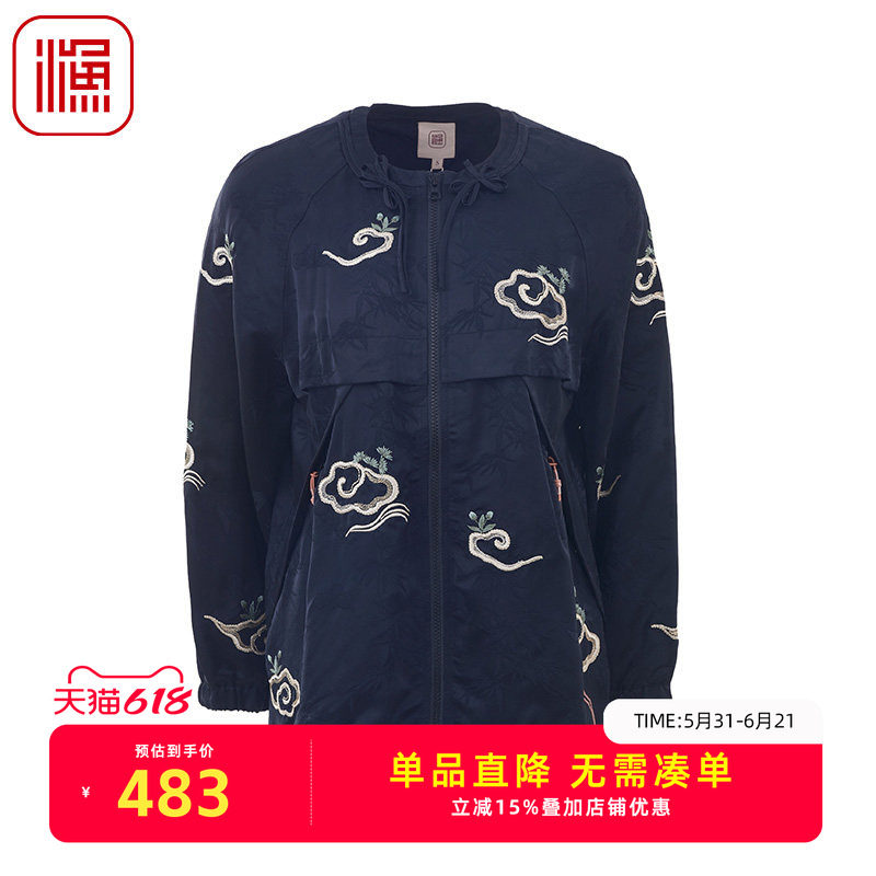 渔牌女装女士外套2024新款春秋古典中国龙绣花休闲短外套FGGA3075