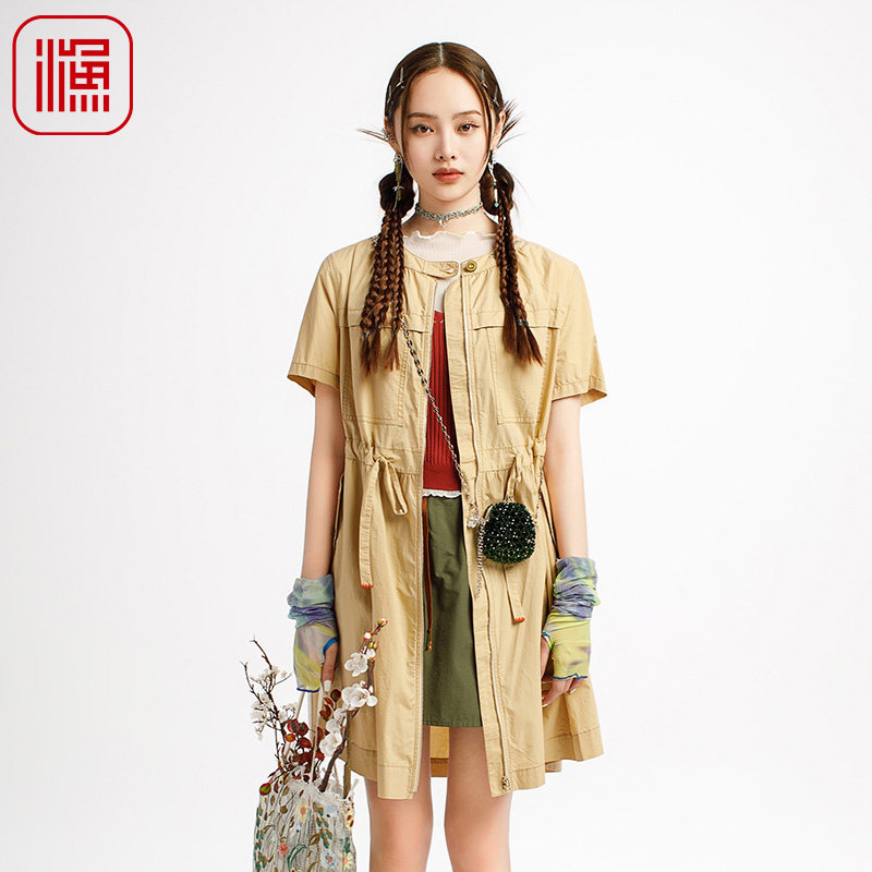渔牌女装连衣裙夏女2025新款棉短袖收腰中长款裙子FGHB0049