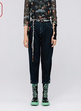 渔牌渔牌春装女2024年新款女裤宽松纯棉休闲九分牛仔裤子FGGA6012