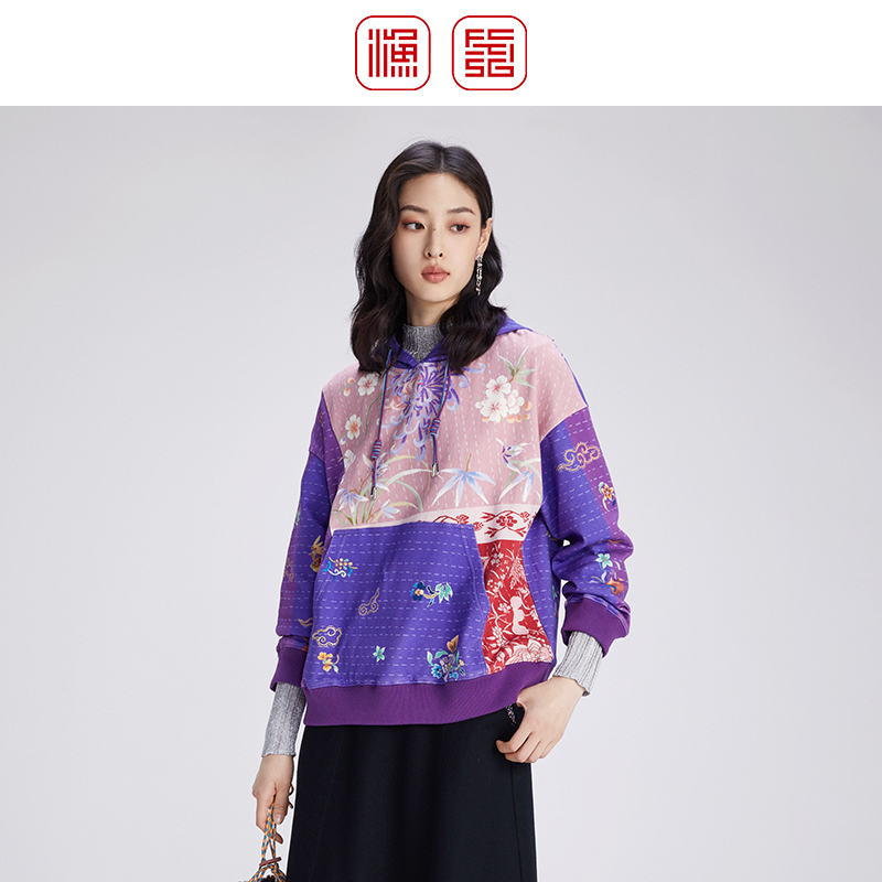 渔牌女装卫衣女2024新款爆款秋冬季连帽撞色棉质休闲上衣FGGD2536