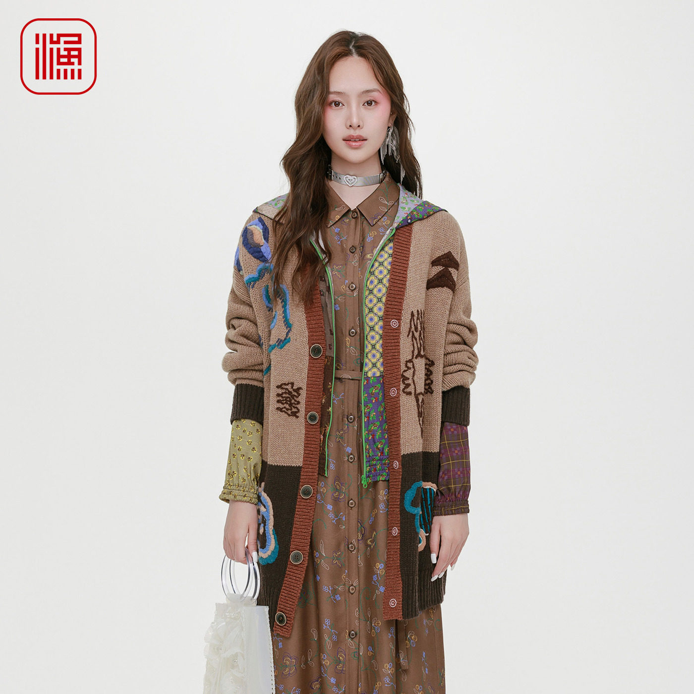 渔牌女装毛衣新款2025秋装复古中国风刺绣针织上衣女开衫FGHC3618