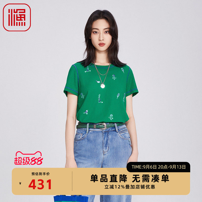 渔牌女装短袖刺绣T恤2025新款