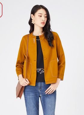 渔牌女装2024早春新款外套羊毛开扣圆领休闲针织短款外套FGGA3203