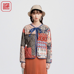 撞色印花薄款 渔牌女装 个性 秋冬季 短棉衣FGGC4032 棉服女2024年新款