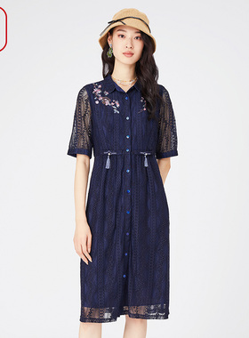 渔女装蕾丝连衣裙女春季2024新款收腰显瘦气质中长款裙子FGGA0025