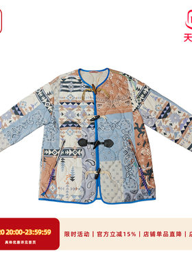 渔牌秋冬牛角扣印花薄棉服女