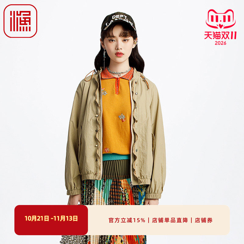 渔服饰女装外套女春季2025新款轻薄休闲印花短款连帽上衣FGHA3096