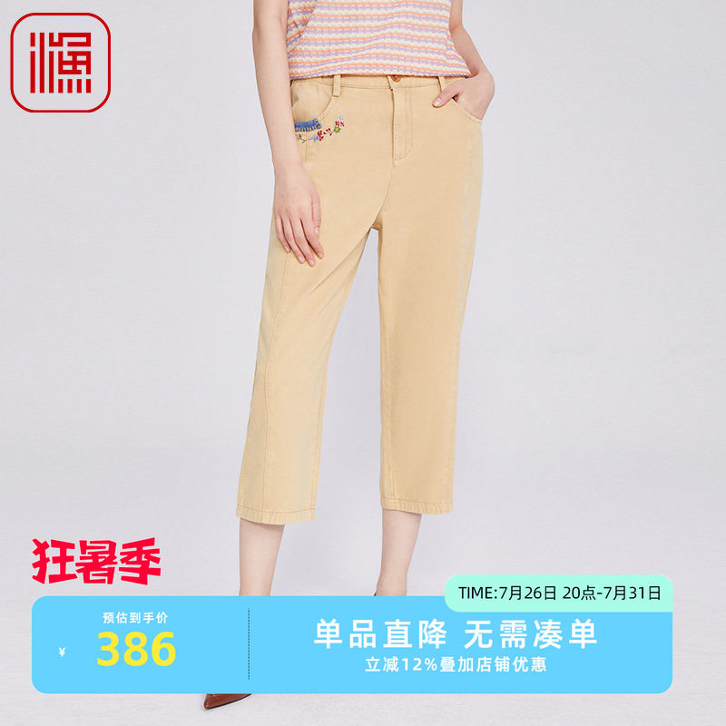 渔牌女装女裤子2025新款棉新中式简约绣花休闲长裤FGHA6241