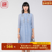 女2024年新款 渔牌女装 春装 女开扣抽绳微绉休闲连衣裙舒适FGGA0051