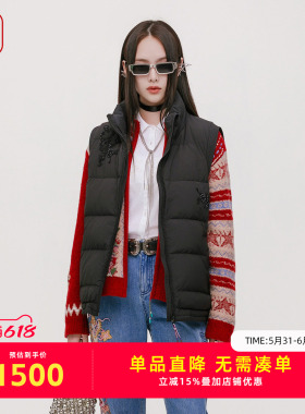 渔牌女羽绒服冬季2025新款重工刺绣经典休闲羽绒背心马甲FGHD5410