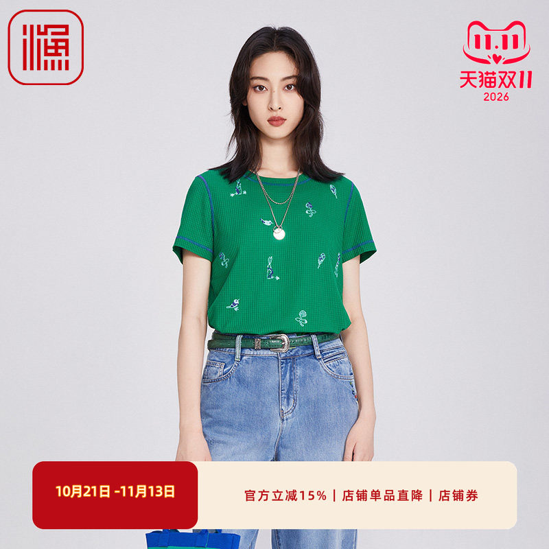 渔牌女装短袖刺绣T恤2025新款