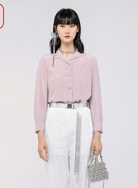 渔牌春装女2024年新款女高端桑蚕真丝休闲刺绣花气质衬衫FGGA2250