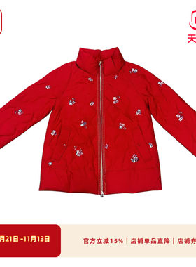 渔牌女士国风花卉刺绣保暖羽绒服