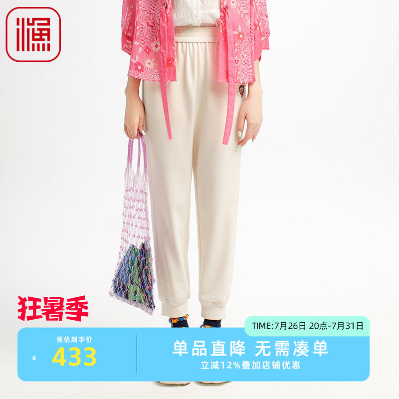 渔牌女装裤子女2025新款雪纺弹力针织束脚休闲百搭长裤子FGHB6242