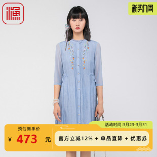 女开扣抽绳微绉休闲连衣裙舒适FGGA0051 女2024年新款 渔牌女装 春装