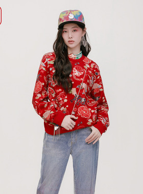 渔牌女装卫衣2025新款秋冬撞色印花休闲套头上衣长袖T恤FGHD2552