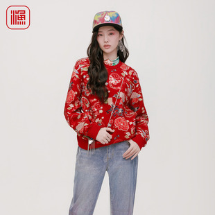 T恤FGHD2552 秋冬撞色印花休闲套头上衣长袖 渔牌女装 卫衣2025新款