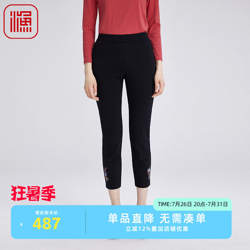 渔牌女装裤子女2024新款秋冬加绒松紧腰弹力紧身休闲长裤FGGD8203