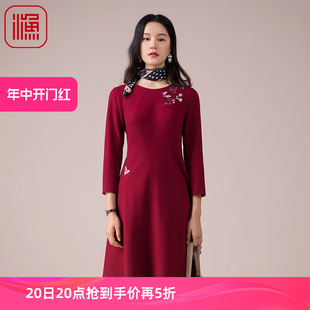 2022年新款 渔牌秋冬装 女装 针织毛呢国风绣花修身 连衣裙女FGED0031