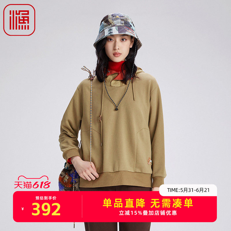 渔女装卫衣女秋冬2024新款连帽高领绣花棉质宽松针织上衣FGGD2537