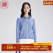 秋季 2024新款 翻领开口羊毛休闲上衣短款 渔牌女装 针织毛衫 FGGC1001