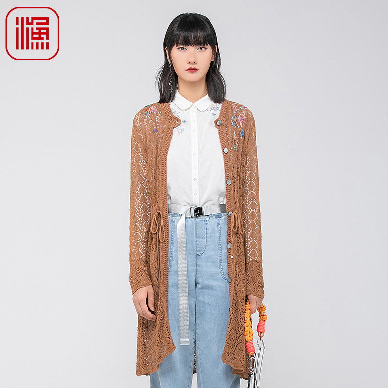 渔牌女装上衣女春秋季2024新款花草绣花休闲长款毛针织衫FGGA3609