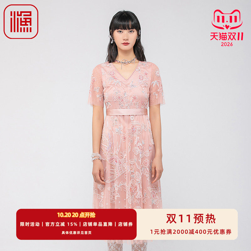 渔牌夏季修身蕾丝绣花连衣裙