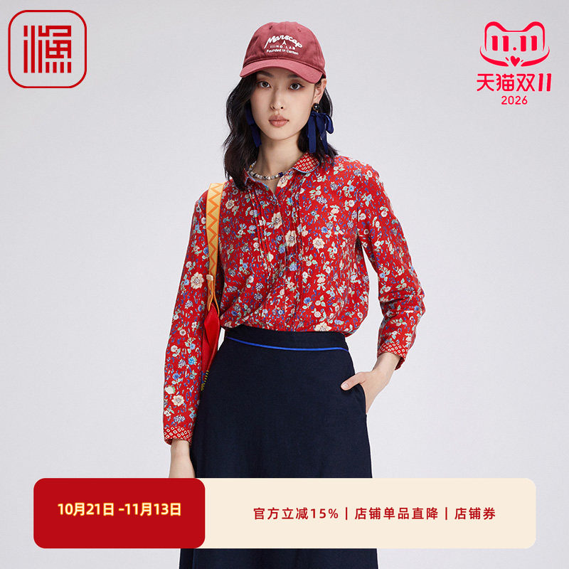渔服饰衬衫2024新款女初秋翻领碎花休闲长袖上衣FGGC2207