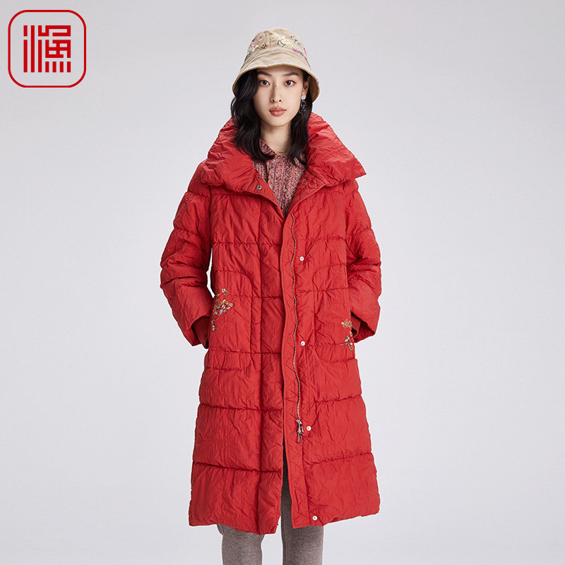 渔女装女士羽绒服冬季2024新款加厚高领鸭绒过膝长款外套FGGD5088