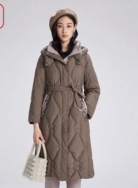 渔服饰羽绒服女款2024新款秋冬国潮绣花厚长款鸭羽绒外套FGGD5089