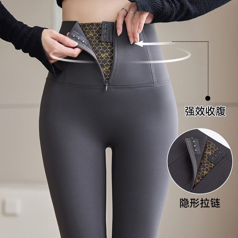 拉链鲨鱼裤女外穿秋冬新款高腰收腹提臀芭比裤加绒弹力瑜伽打底裤