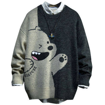 WINTER 2024 NEW COUPLE BEAR ALPHABET EMBROIDERED SWEATER MENS AND WOMENS PLUS SIZE COUPLE LONG SLEEVE LOOSE TOP