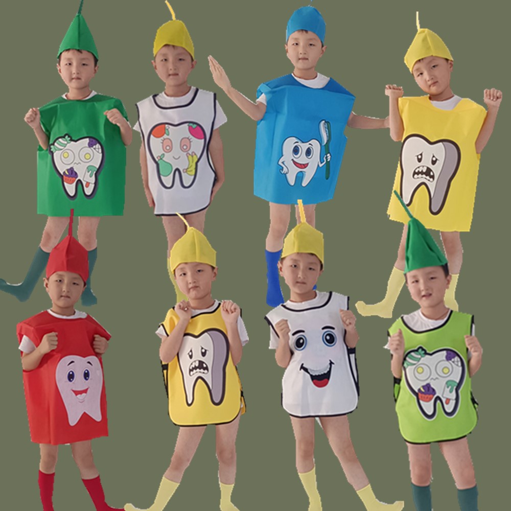 儿童牙细菌大战演出服装幼儿园牙刷白牙表演服黑牙舞蹈蛀牙衣服
