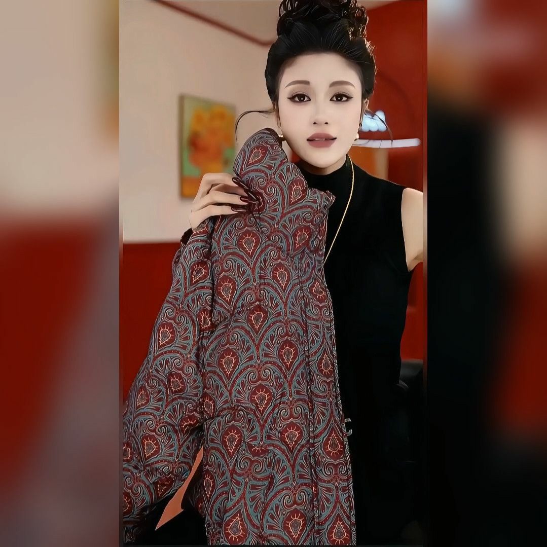 复古花中老年妈妈款加厚羽绒服