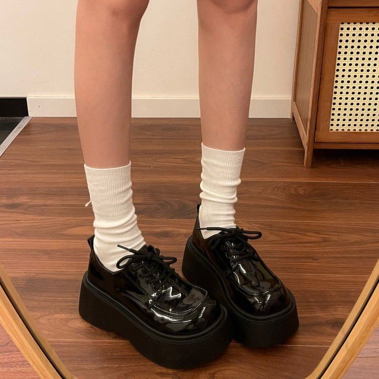 厚底增高小皮鞋女2025秋季新款百搭复古英伦风矮子乐系带配裙子单