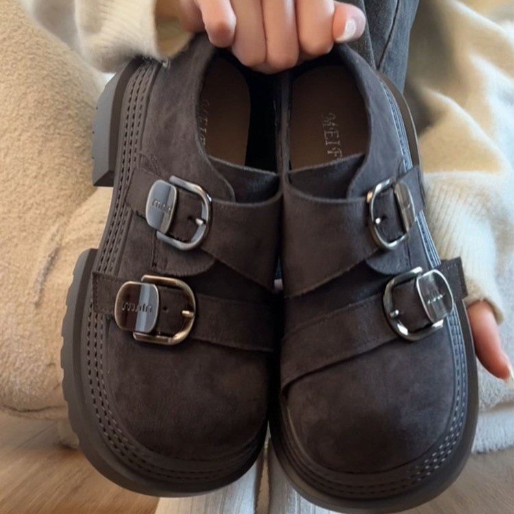 时尚部落厚底小个子增高小皮鞋通勤单鞋女2025春季新款复古乐福鞋