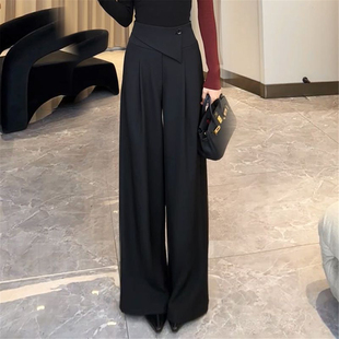 秋冬季 休闲显瘦直筒裤 黑色收腰阔腿西装 女拖地长裤 裤 深圳南油女装