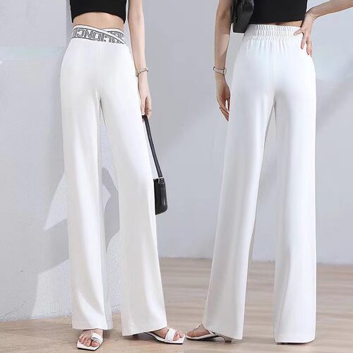 松紧腰显瘦直筒裤白色休闲裤子