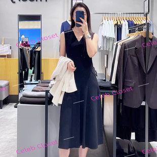 Theory女装简约风职业OL通勤三醋酯V领伞摆无袖连衣裙 Q0109607