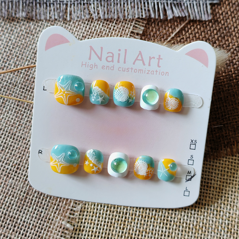 手捏海星球球儿童纯手工穿戴甲 3-6-10岁小朋友美甲贴片原创短款