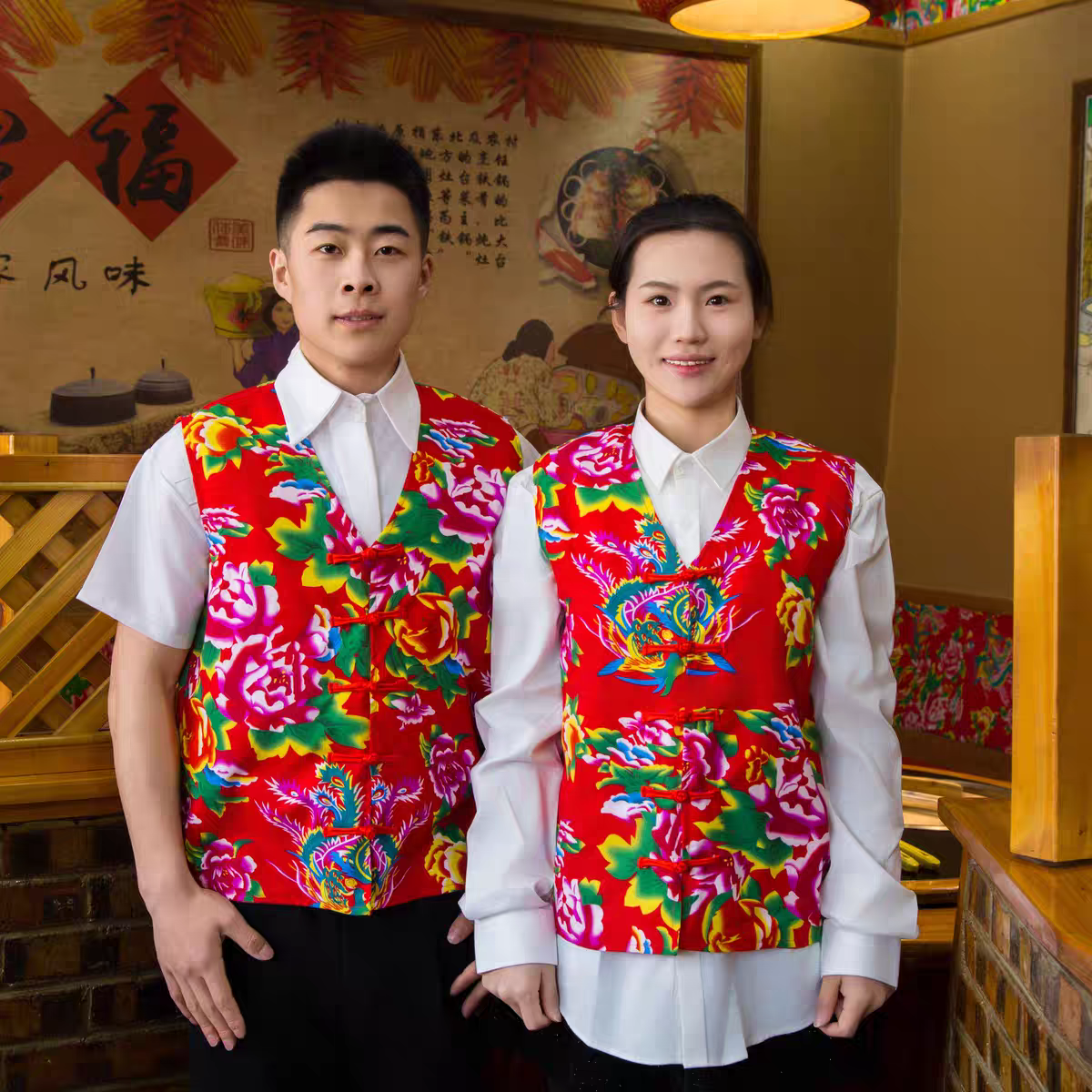 东北大花男女装盘扣马甲无袖二人转演出服背心短款铁锅炖工作装