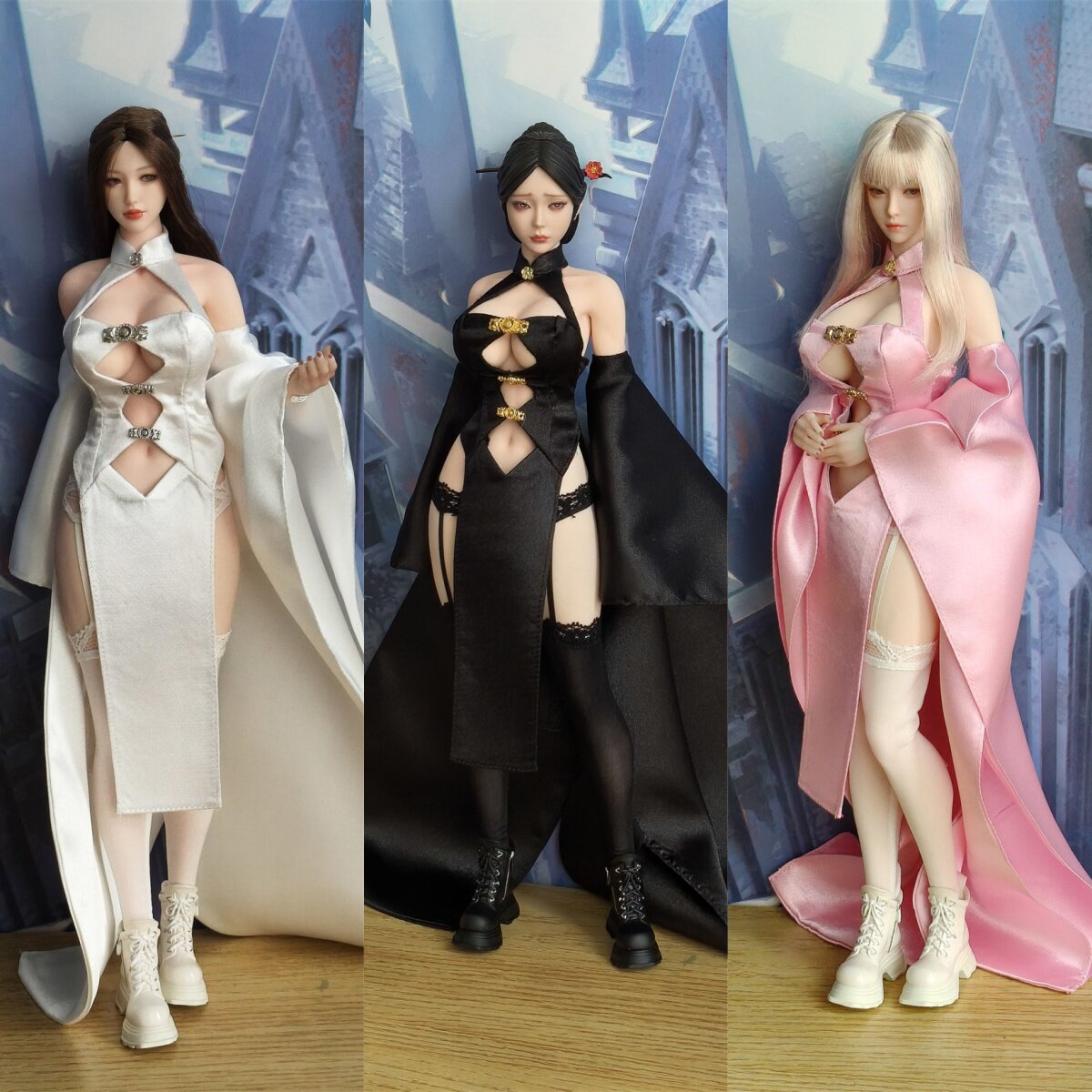现货1/6女兵人旗袍款娃娃衣 极乐净土系列 大胸素体可穿 三色可选