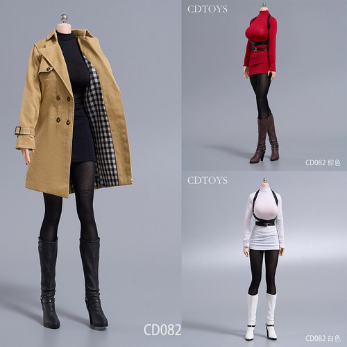 现货 cdtoys cd082 1/6女兵人 紧身连衣裙 风衣 潮流服饰套装